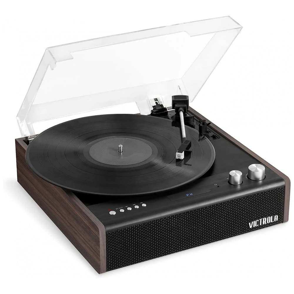 Toca Discos de Vinil Bluetooth de 3 Velocidades, com Alto-Falantes Integrados e Tampa Antipoeira, Victrola, Marrom e...