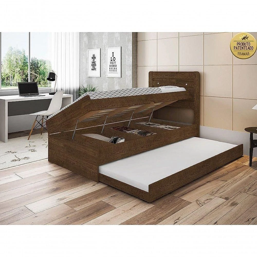 Cama Solteiro Bau Larissa Com Cama Auxiliar Dani Framar Malbec