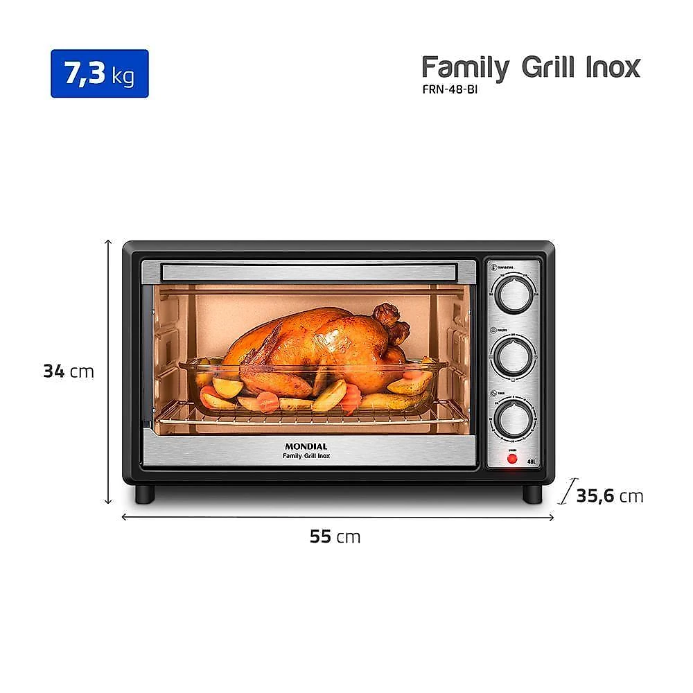 Forno Elétrico 48L Family Grill Inox Mondial Preto/inox 1800W FRN-48-BI 110V