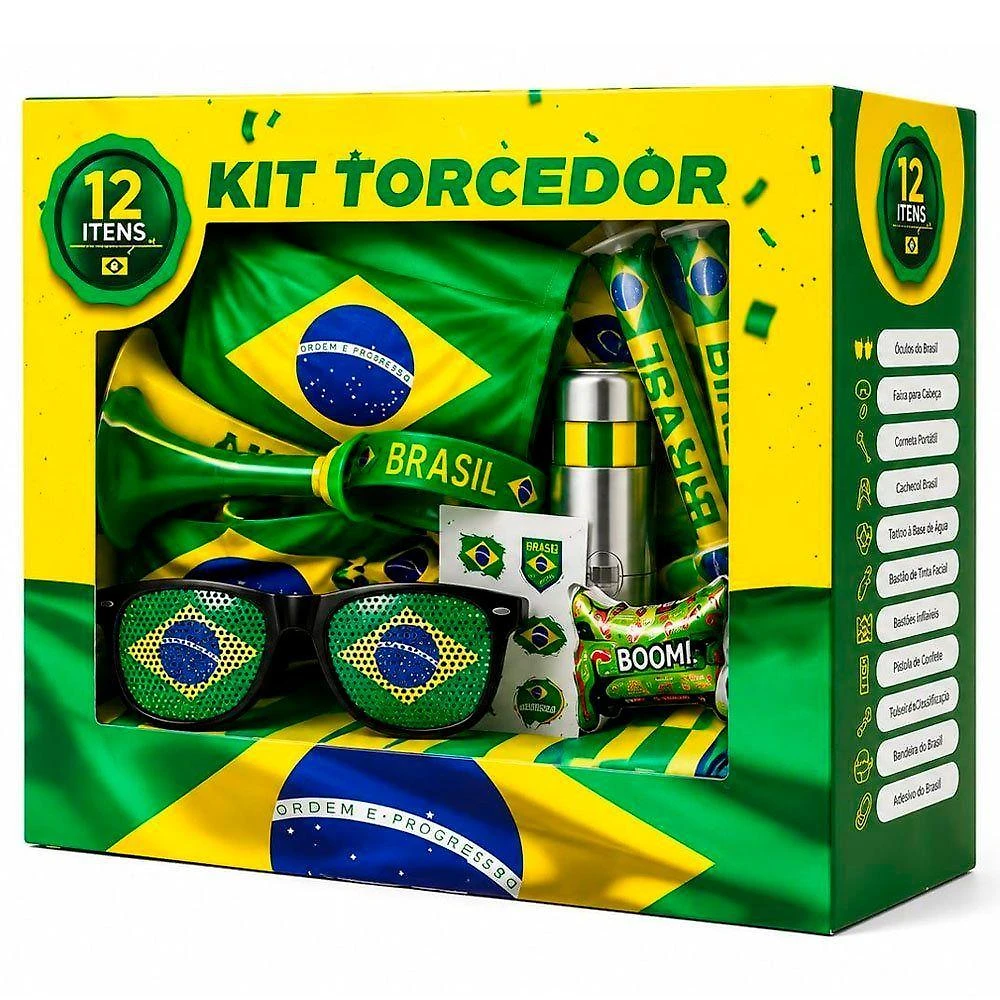 Kit Torcedor Brasil Copa do Mundo 2026 Completo 12 Peças Seleção Amarelo