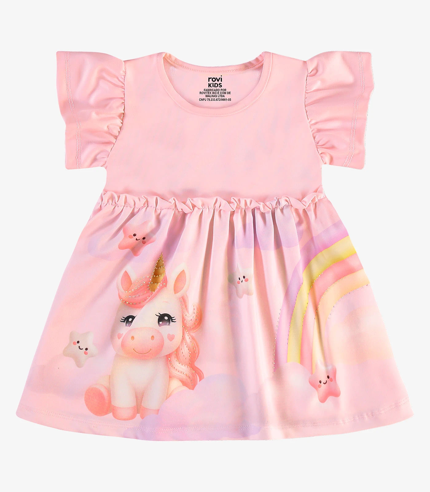 Vestido Infantil Com Estampa Malha Rovi Kids Rosa