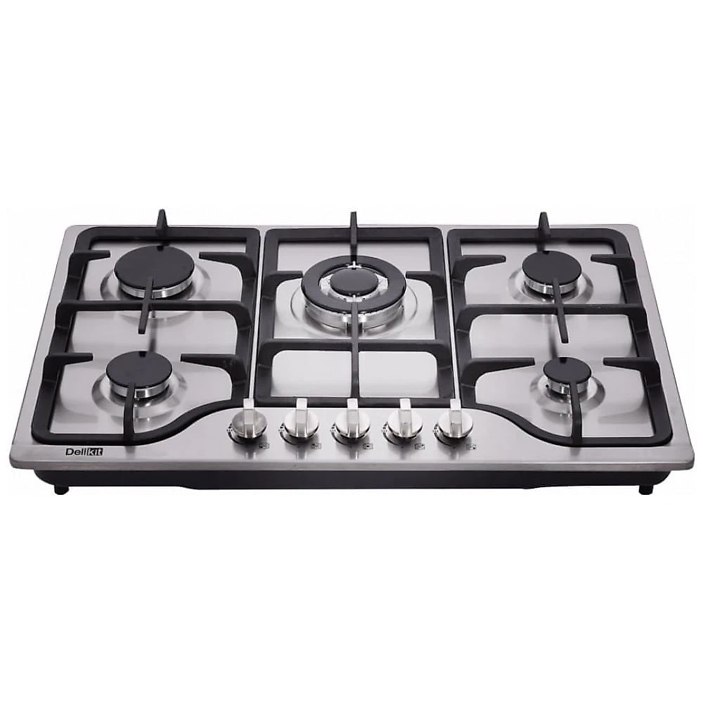 Cooktop a gás 5 bocas Deli-Kit inox escovado embutir dupla alimentação queimadores selados 110V