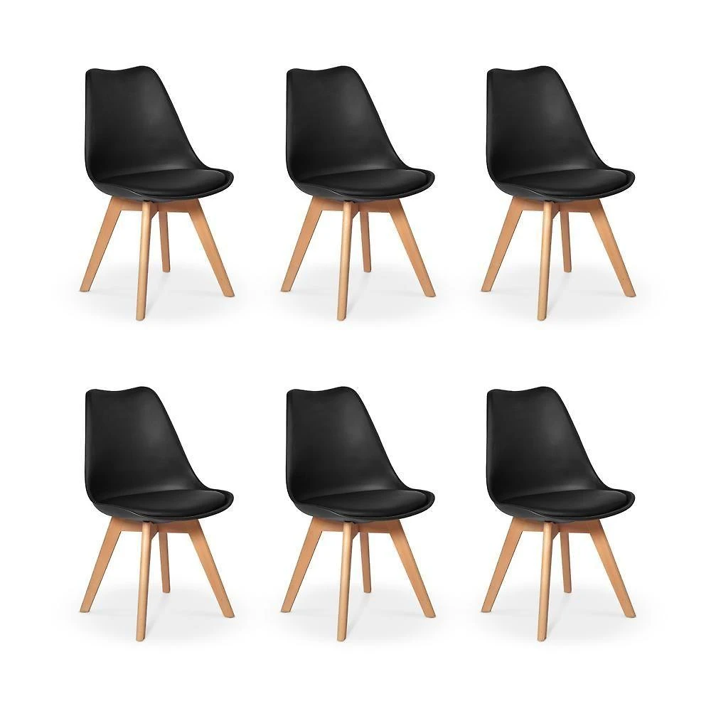 Conjunto 06 Cadeiras Eames Wood Leda Design Preta