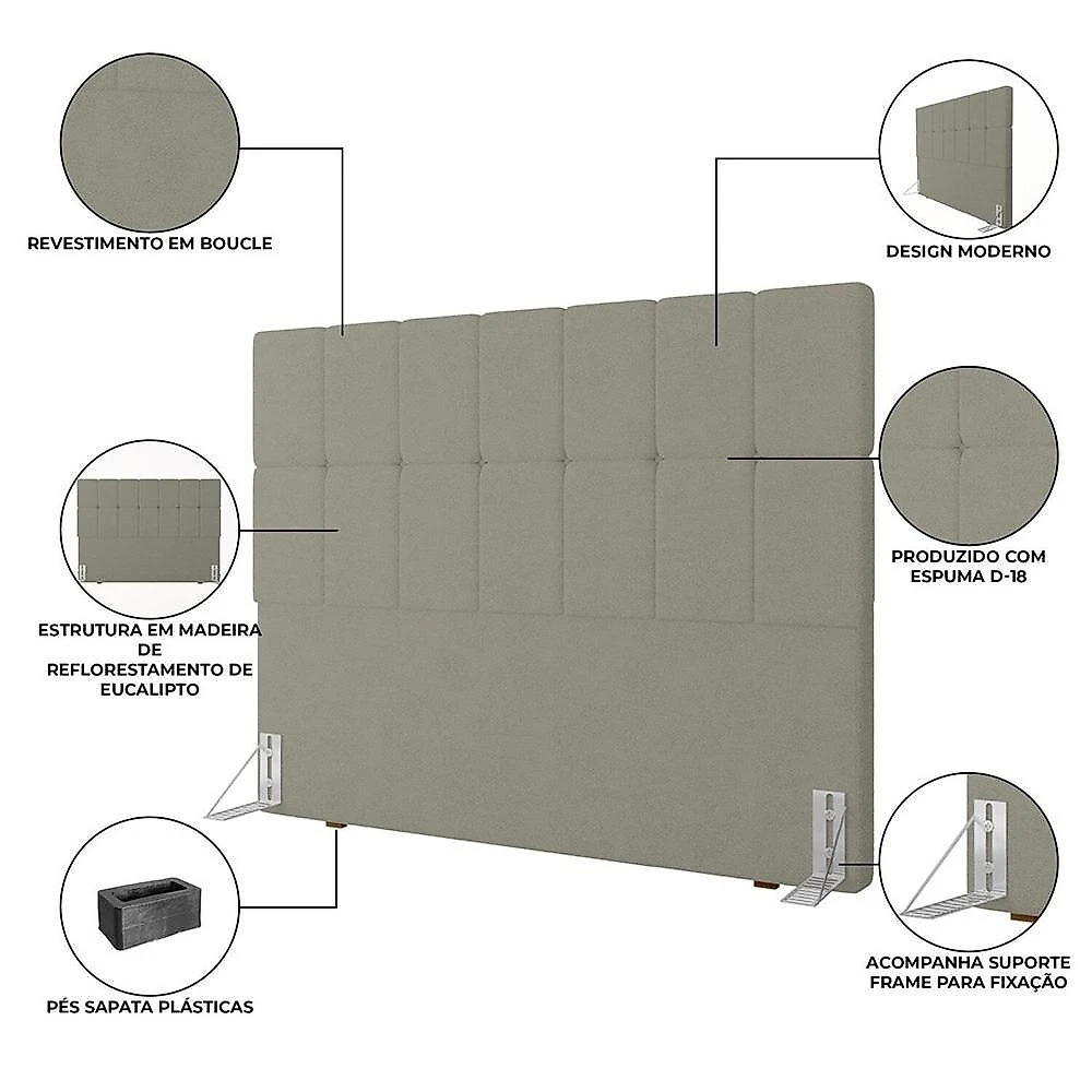 Cabeceira Queen 162cm Bouclé Estofada Design Moderno para Quarto Linea Verde