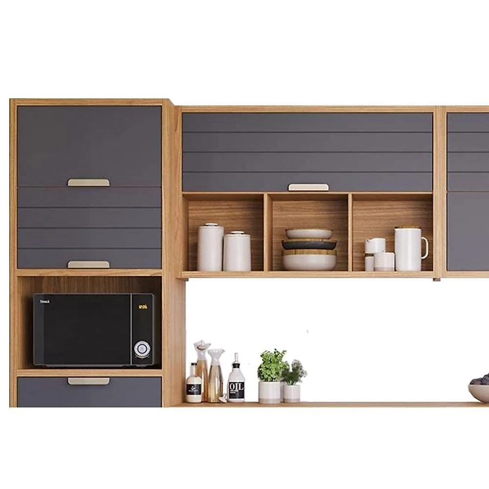 Cozinha Completa Eloise 3 Portas 2 Gavetas MDF 209cm Amadeirado Cinamomo Platina