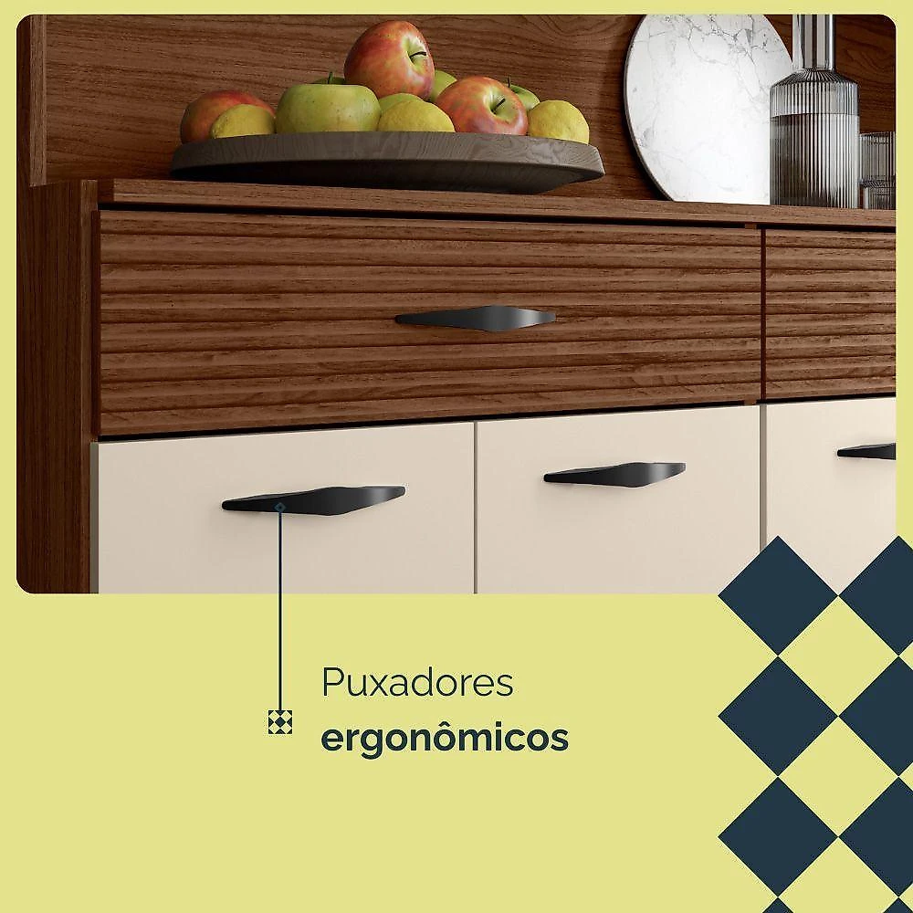 Armário de Cozinha Golden 8 Portas 2 Gavetas MDF 121,4 cm Nogueira Off White