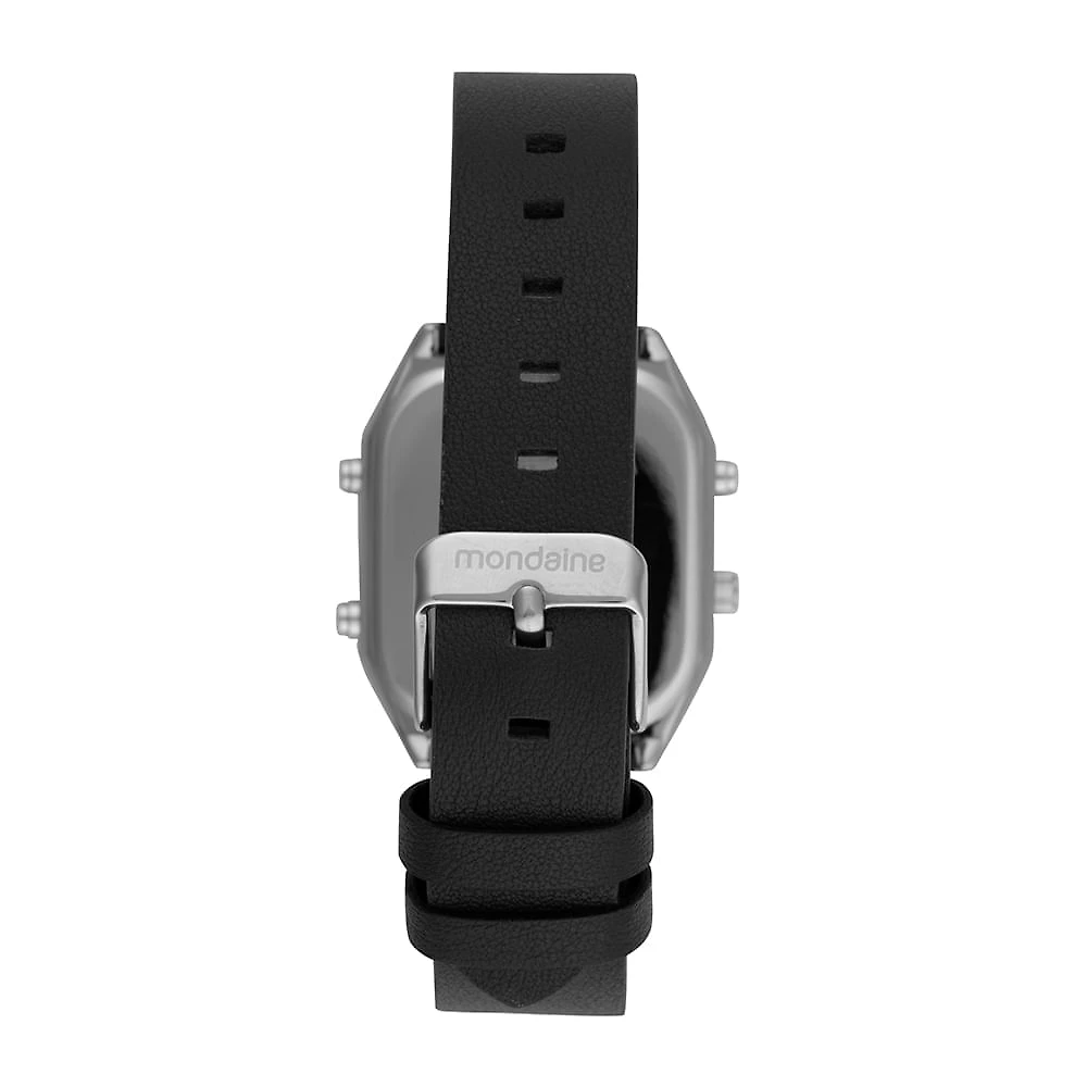 Miniatura Relógio Masculino Quadrado Prata Anadigi Couro