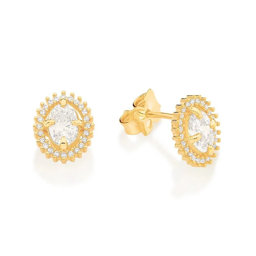 Miniatura Brinco Rommanel Banhado Ouro Pequeno Oval Zircônias Brancas