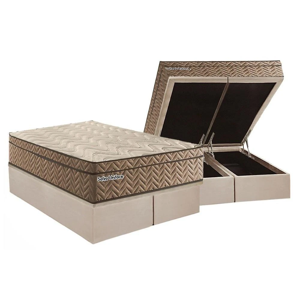 Cama Box Baú Queen: Colchão Molas Ensacadas Paropas Safira Uniface + Base Crc Suede Clean (158x198)