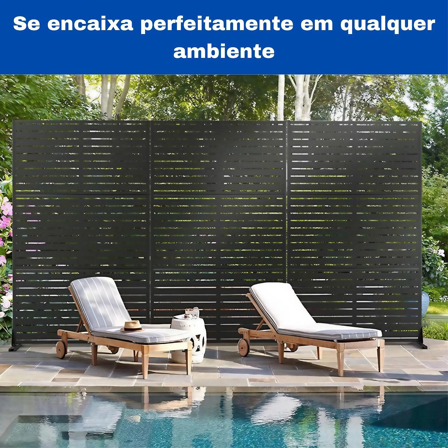Miniatura Biombo Reto Linhas De Metal Interno/Externo 1,8X1,2Mt Preto
