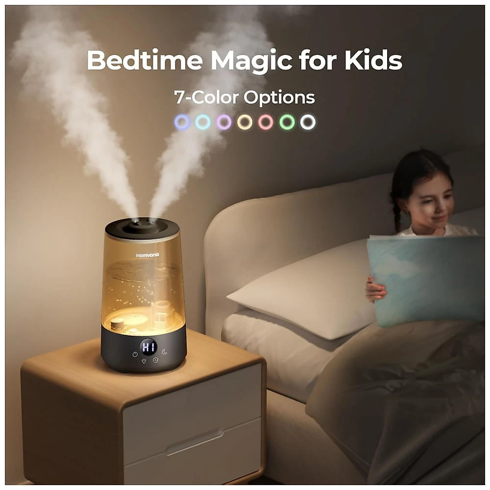 Umidade e Luz LED para Plantas Saudáveis - Umidificador Homvana 3.6L para Quarto e Ambientes Grandes - Preto