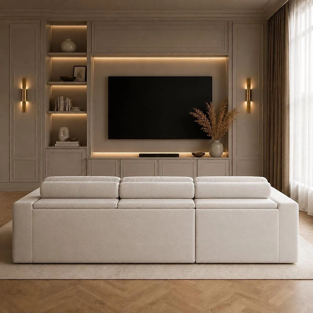 Sofá Living Retrátil e Reclinável 5 Lugares 292cm Encantus Bege