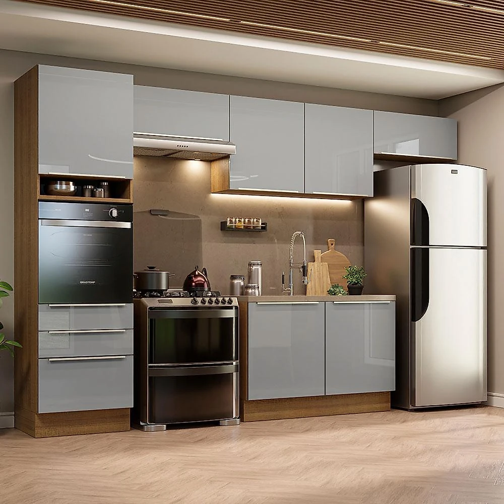 Cozinha completa madesa lux 340001 com armário e balcão - rustic/cinza