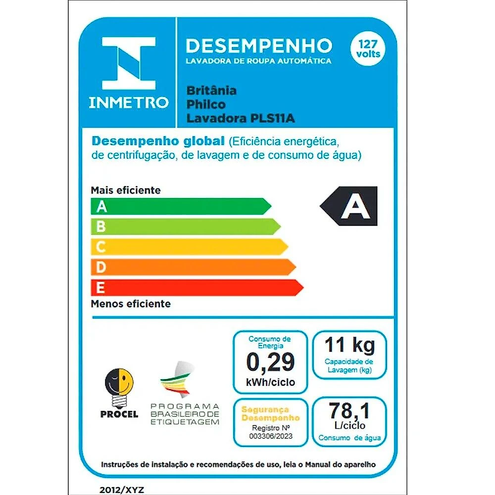 Lava e Seca Philco 11kg Inverter Plus com 16 Programas PLS11A, Branca - 110V 110 Volts