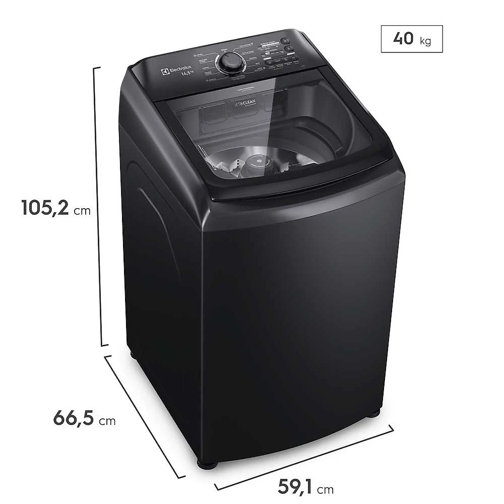 Máquina de Lavar Electrolux 14,5kg Efficient Preta com Cesto Inox, Jet&Clean e Ultra Filter​ (LEP15) - 127V 110