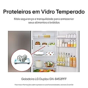 Geladeira LG Frost Free GN-B452PFF Duplex com Tecnologia Smart Inverter, Linear Cooling e DoorCooling Inox Look - 461 litros 110V
