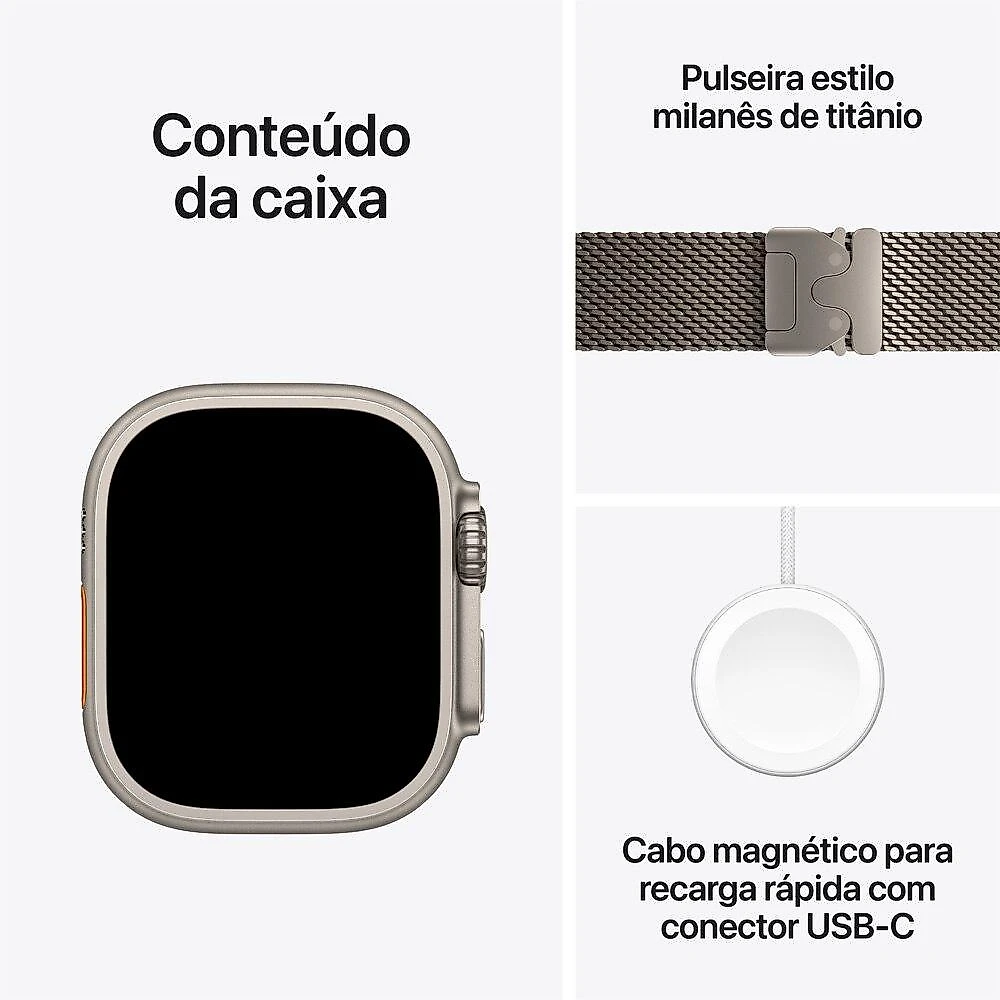Apple Watch Ultra 3 GPS + Cellular - Caixa natural de titânio – 49 mm - Pulseira natural estilo milanês de titânio – P