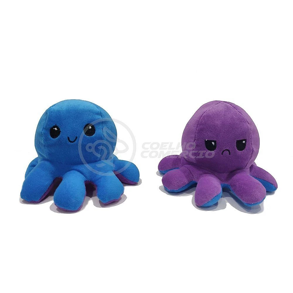 Brinquedo de Pelúcia Polvo Reversível Bipolar Humor Feliz e Bravo Macio Azul e Roxo Smart Bracelet