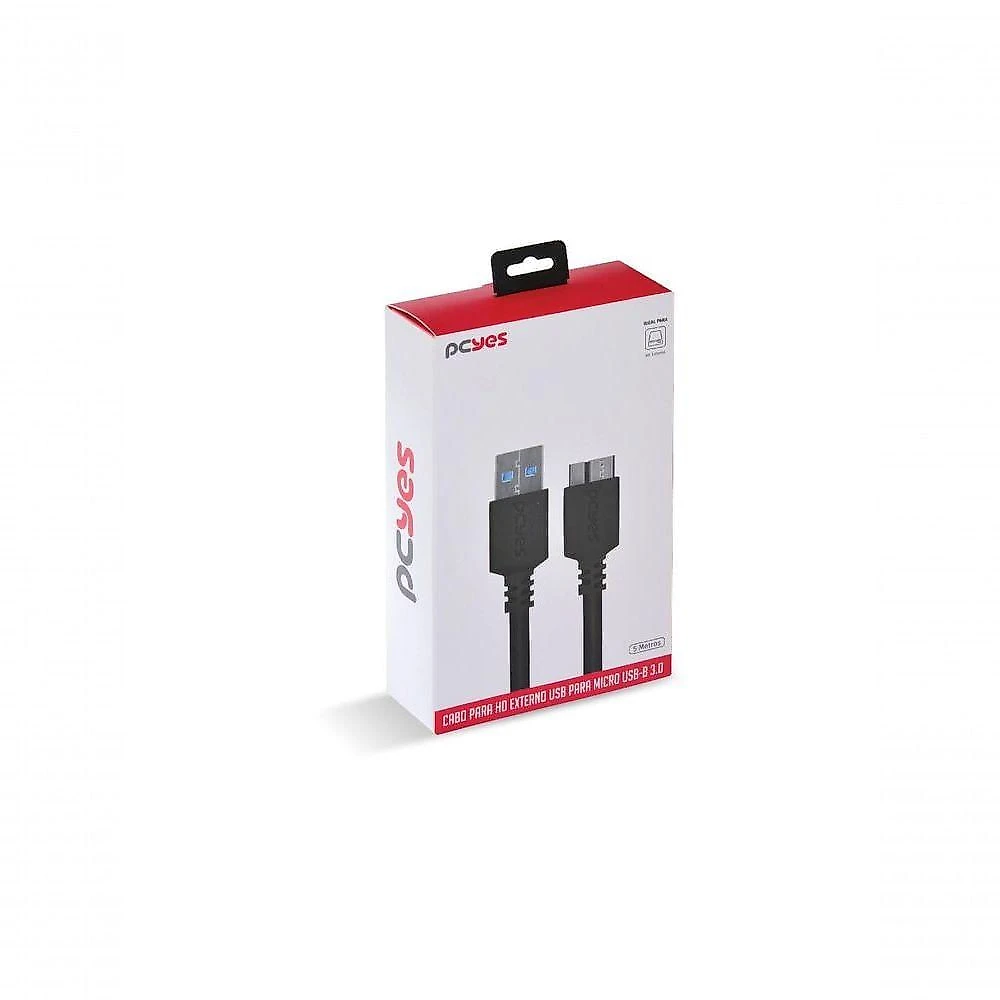 Cabo Usb 3.0 para Hd e Ssd Externo Micro Usb B 3.0 5m Alta Velocidade 5Gbps em Cobre Pcyes