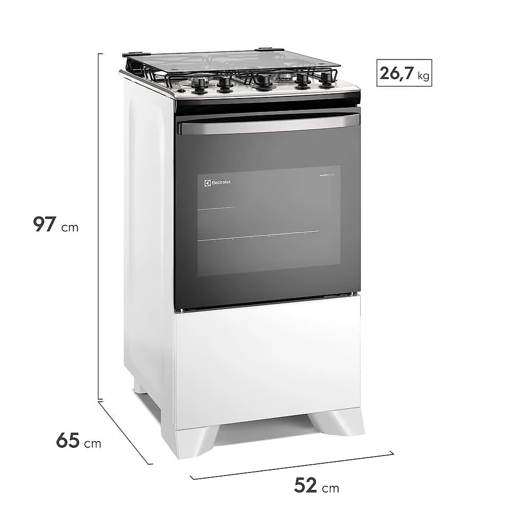Fogão 4 bocas electrolux fe4iw efficient perfectcook vaporbake bivolt branco