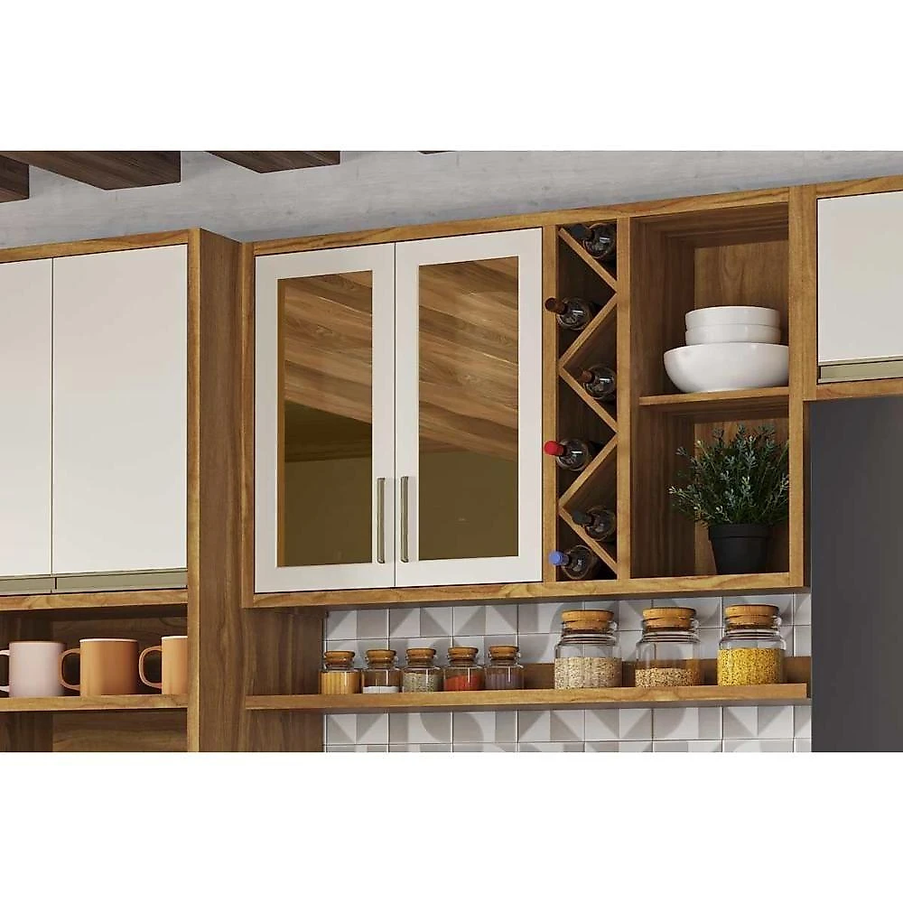 Kit Cozinha Modulada 3 Peças Tempranillo 2aéreos+ 1 Paneleiro C3p82 Amendoa Off White Ronipa