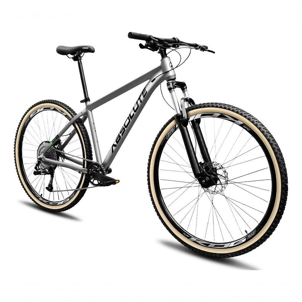 Bicicleta Aro 29 Absolute Nero 5 12v Garfo Trava No Guidão Freios Hidráulicos Com Pneu Faixa Cinza Tam 17
