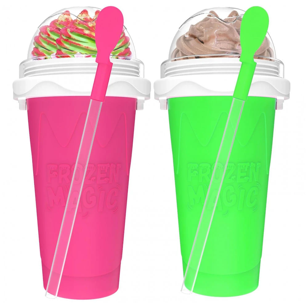 Jairuty Kit 2 Copos Slushie 350ml - Faça Sorvete e Milkshake Rápido e Fácil, Presente Criativo Rosa e Verde