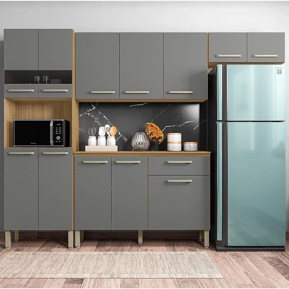 Cozinha Compacta Com Balcão 251cm Louis Z06 Freijó-gris - Mpozenato