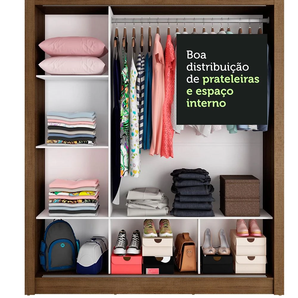 Guarda Roupa Casal Madesa Mônaco 3 Portas de Correr com Espelho - Rustic/Branco Rustic/Branco