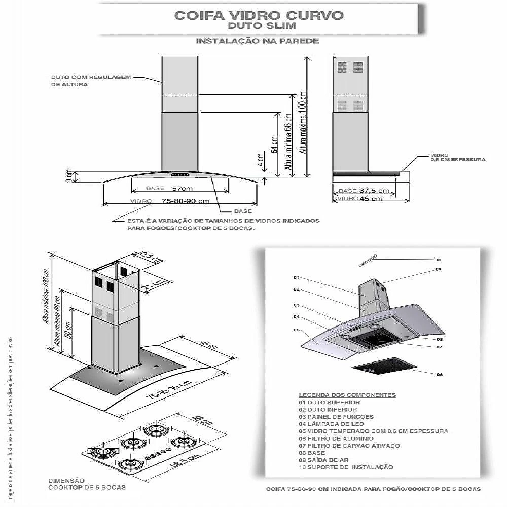 Coifa De Parede 90cm Vidro Curvo Slim Nardelli Yellow 220V