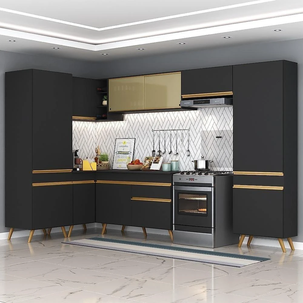 Armário De Cozinha Completa De Canto V2055 Dourado