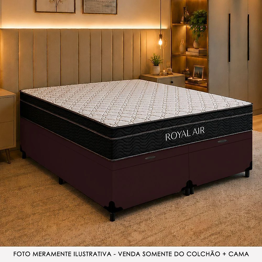 Cama Box com Baú Queen Royal Air Pillow Top Molas Ensacadas Marrom Royal