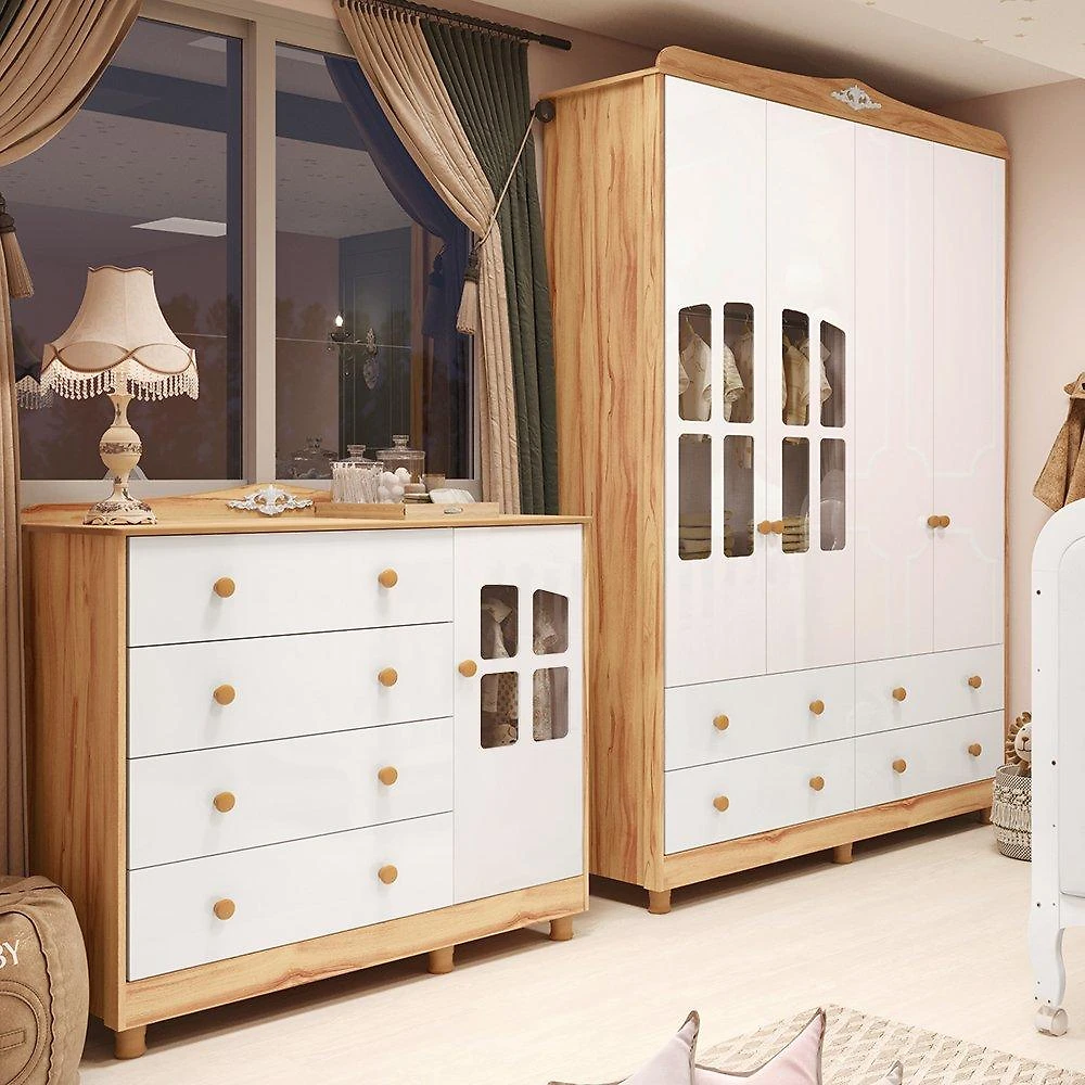 Quarto Infantil com Guarda-roupas e Cômoda com Janelas 100% Mdf Maya Clássico Espresso Móveis