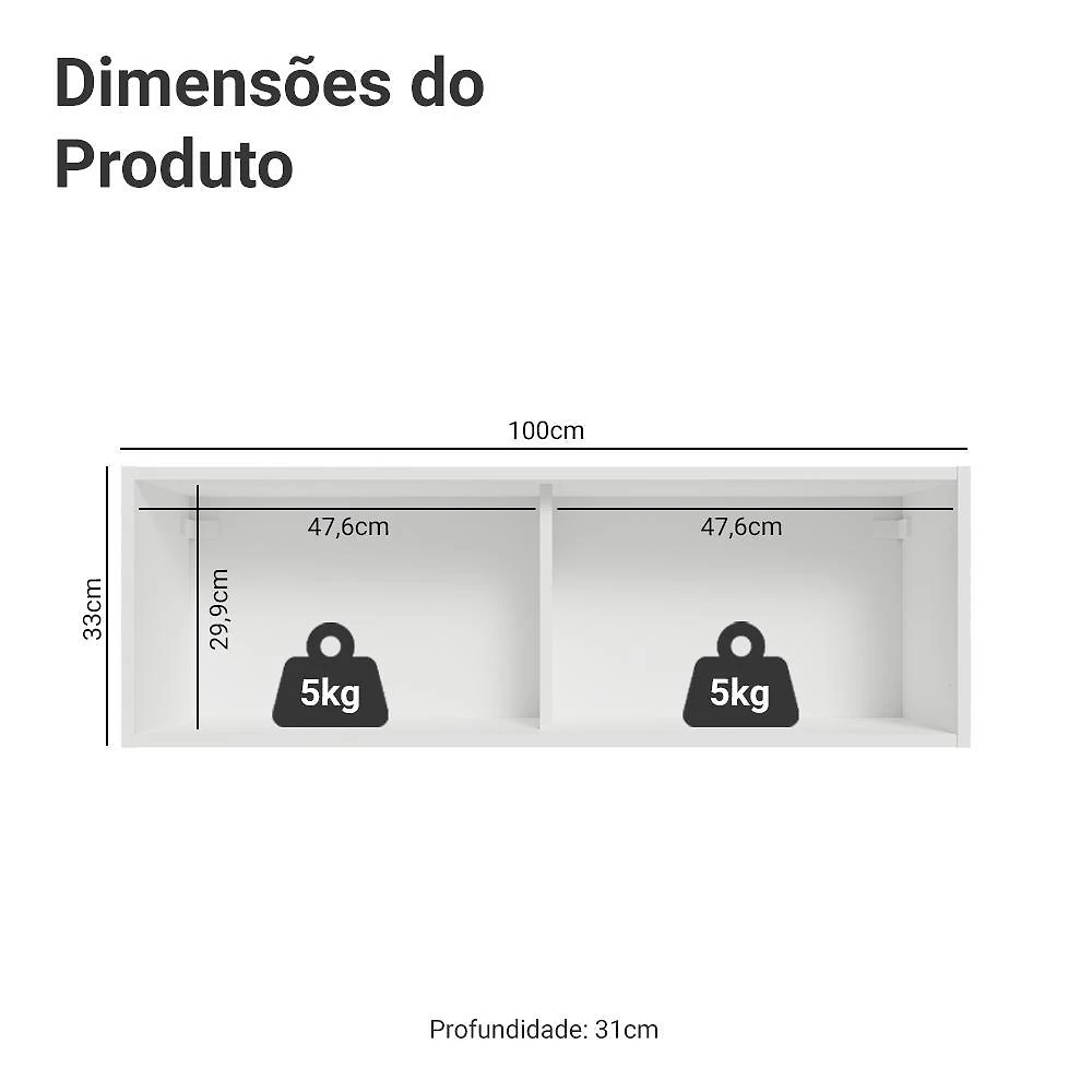 Armário aéreo 100 cm 1 porta basculante branco vik madesa