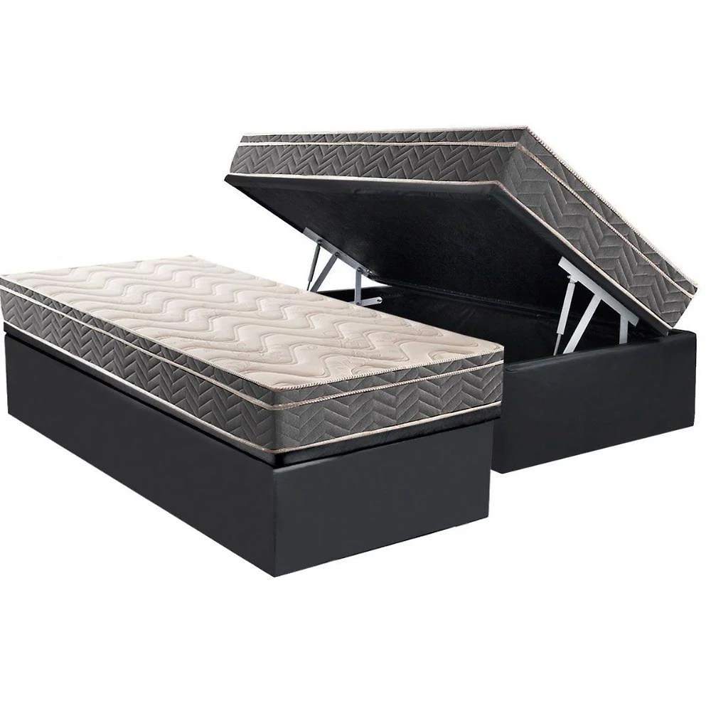 Cama Box Baú Solteiro: Colchão Anatômico Paropas D45 Conforto Mega Firme + Base Crc Suede Gray (88x188)