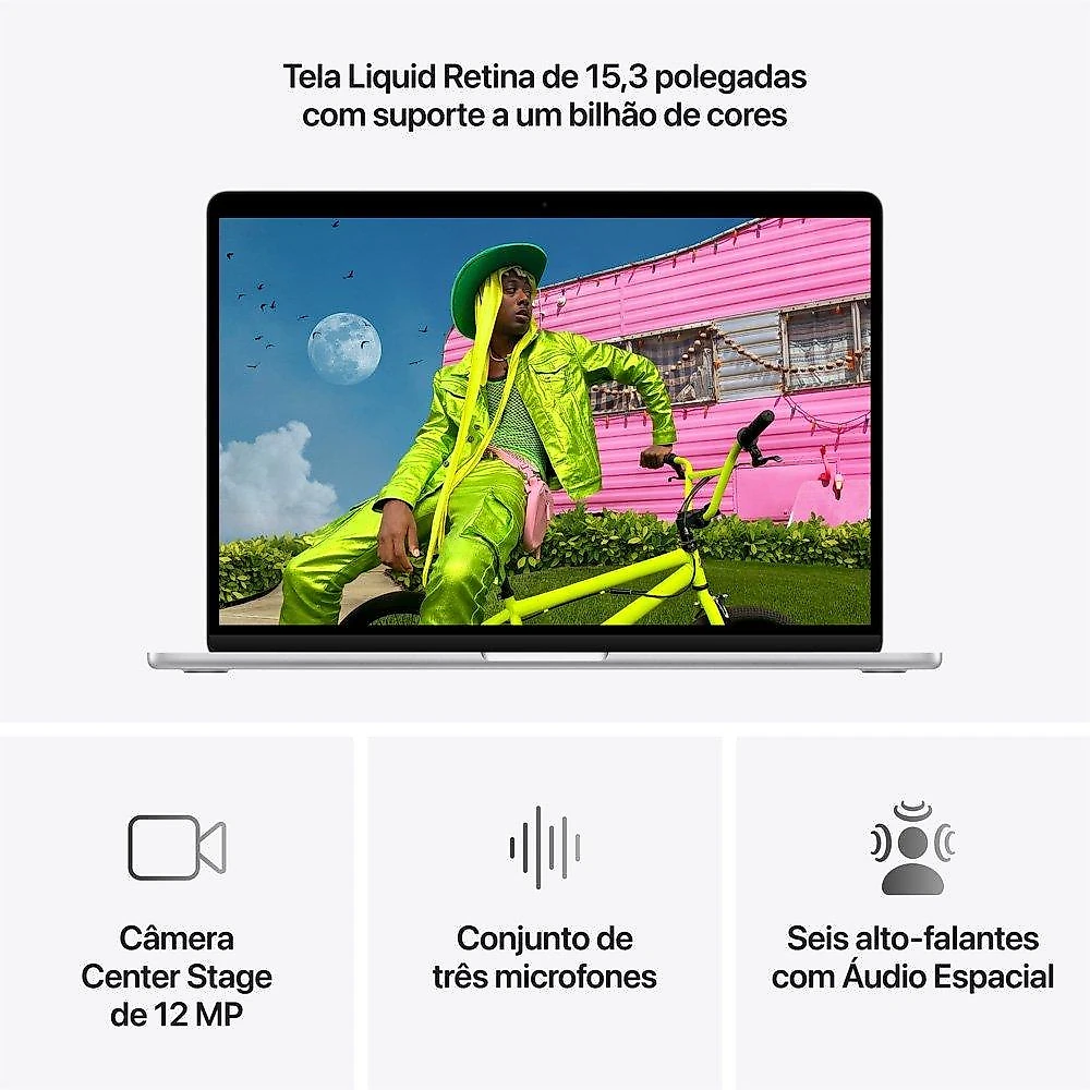 MacBook Air Apple 15" Chip M5, CPU de 10 Núcleos, GPU de 10 Núcleos, Neural Engine de 24 Núcleos, 1TB, Prateado - MDVC4BZ/A