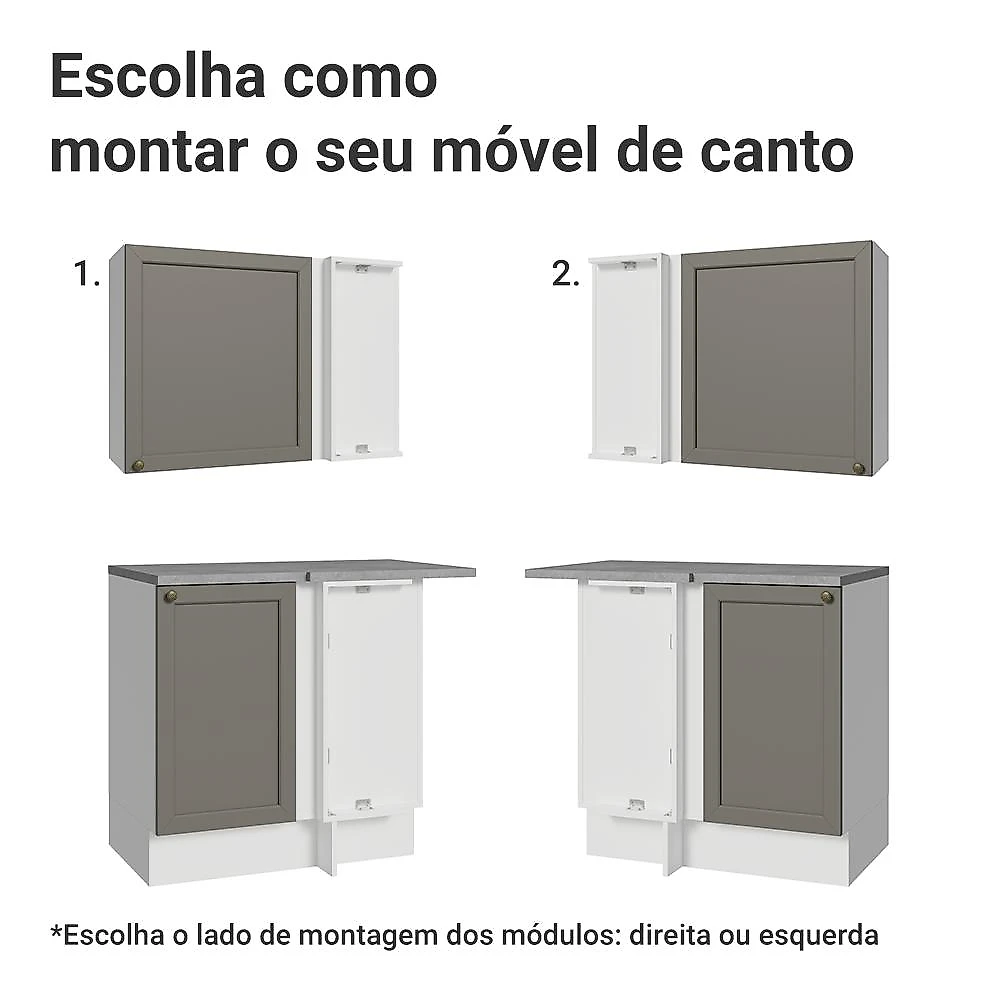 Armário de Cozinha Completa de Canto 399 cm Branco/Cinza Vik Madesa 02 Branco/Cinza