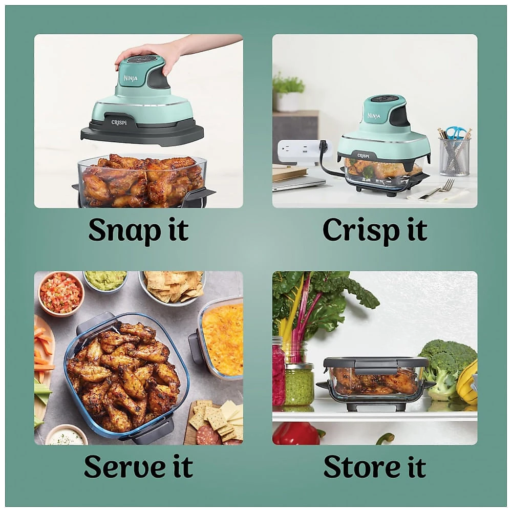 Air Fryer Ninja Crispi 4-em-1 Portátil com Potes de Vidro 3,8 L e 6 Xícaras (1,4 L) 232 °C Verde Menta