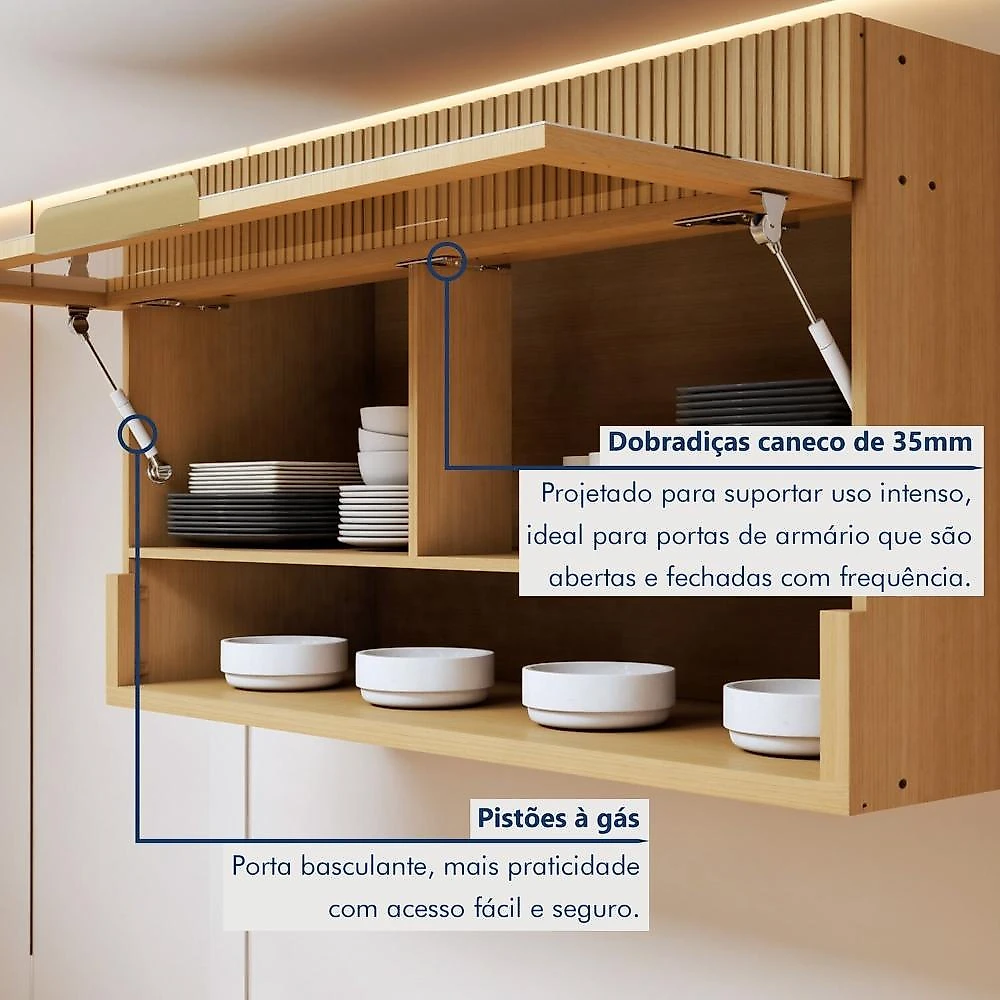 Cozinha Completa Modulada 3 Peças 5 Portas 2 Gavetas 100% MDF Realeza Premium Carvalho/Titânio
