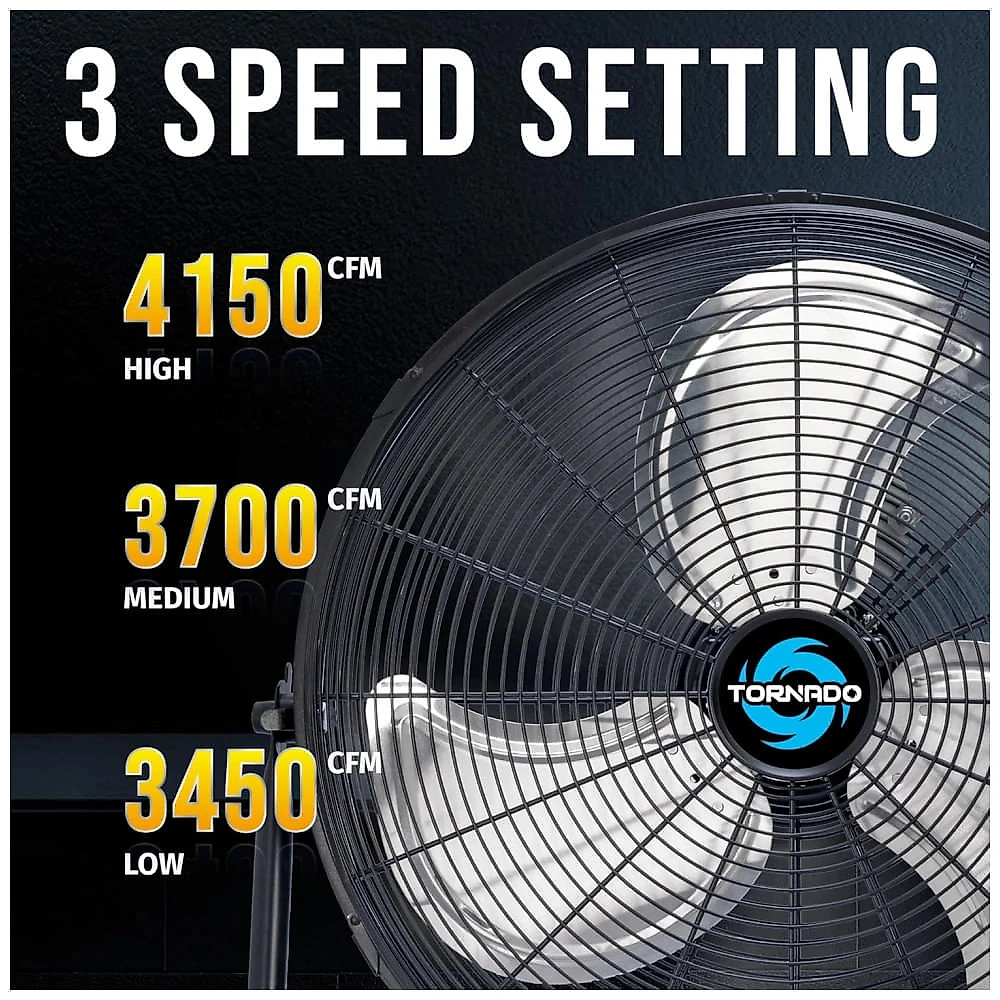Ventilador de Piso Metal 45,7 cm Tornado Preto 3 Velocidades Alta Vazão 4150 CFM Inclinação 120° Modelo HI-FAN-18HVFF-1P-HEX2, 110V