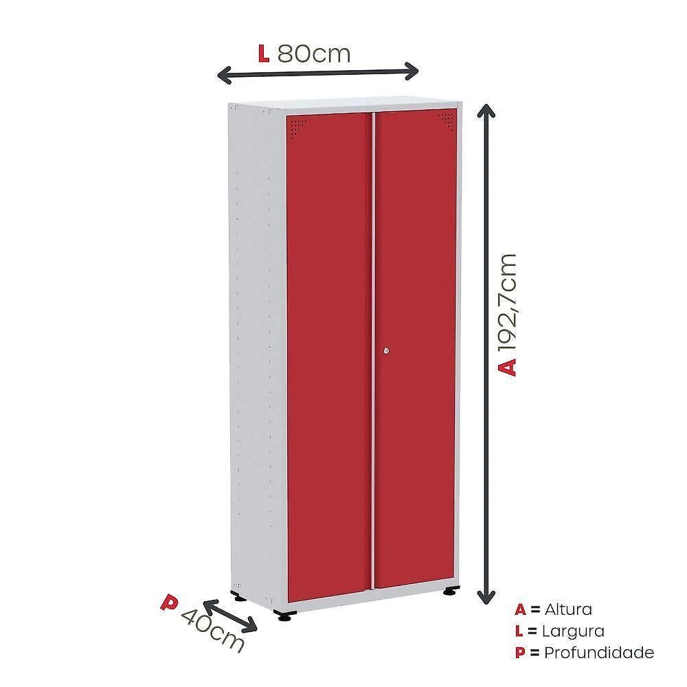 Armário De Aço Alto Para Escritório Linha Aço 1927x800x400 - Ap409 Cinza-vermelho