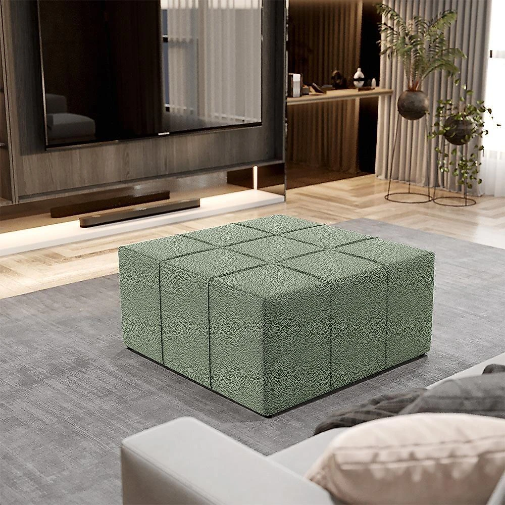 Kit 02 Puffs Decorativo Para Sala De Estar Quadrado Milano 90X90Cm W01 Bouclê Oliva