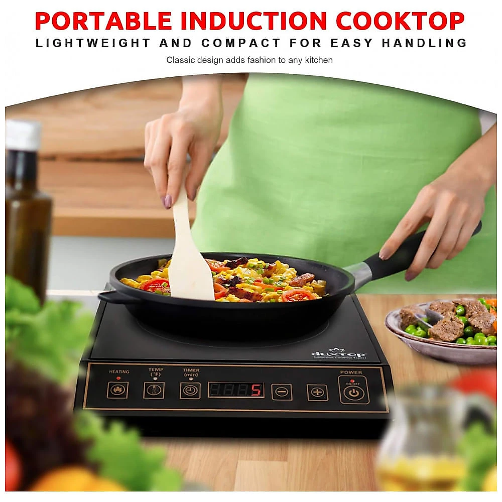 Duxtop 1800W Cooktop de Indução Portátil, Queimador de Bancada, Cor Ouro 9120MCBTM20B