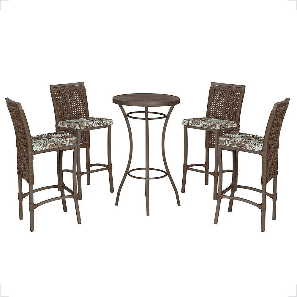 Mesa Bistrô E 4 Banquetas Roma Marrom Corda Estofado 6 Trama Marrom