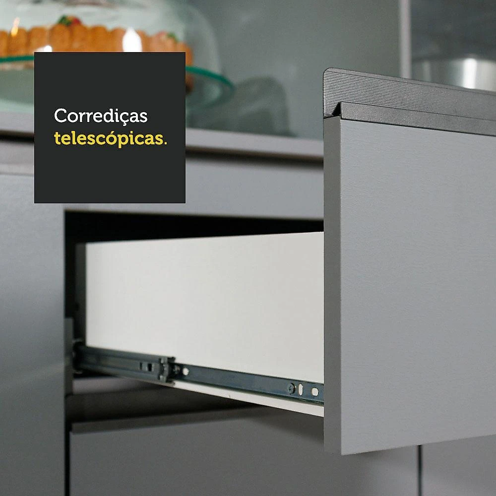 Armário de Cozinha Completa 240 cm Suspenso Nice Madesa 04 Cinza