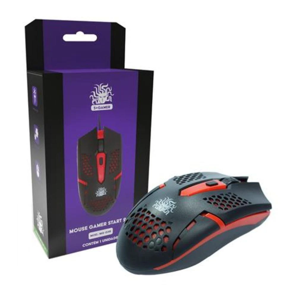 Mouse Gamer Santana MG-03R USB DPI Ajustável 500 a 1500 Preto e Vermelho