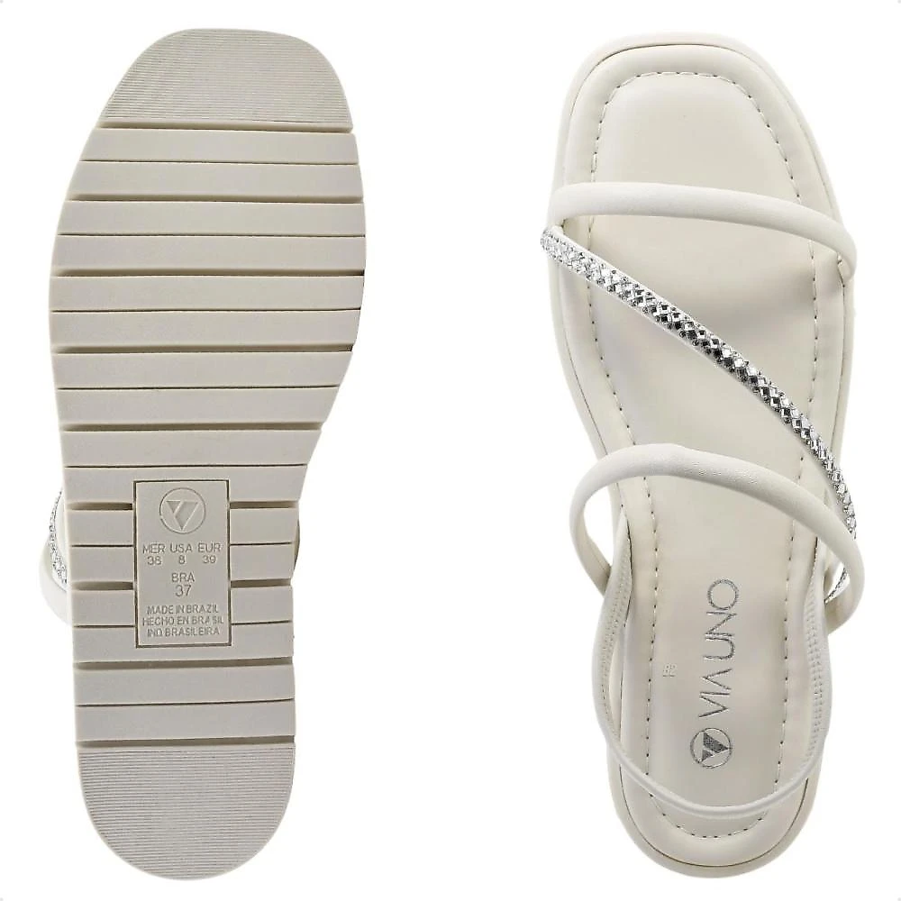 Sandália Papete Via Uno Tira Brilhante Feminina Off White - 35