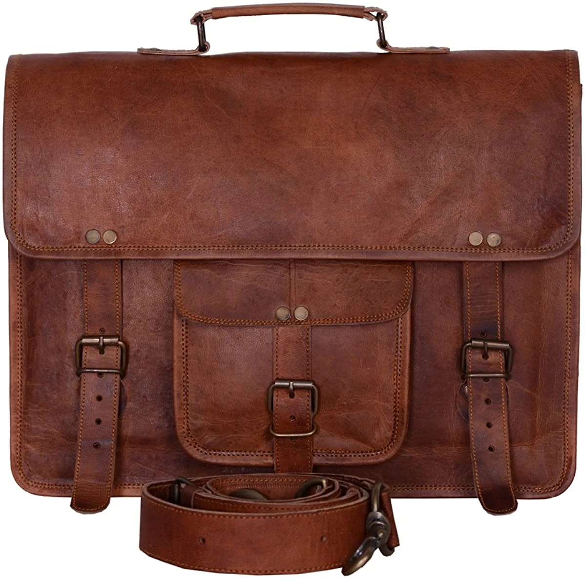 KPL BolsaMaleta de Couro Genuíno Masculina para Laptop 40 cm