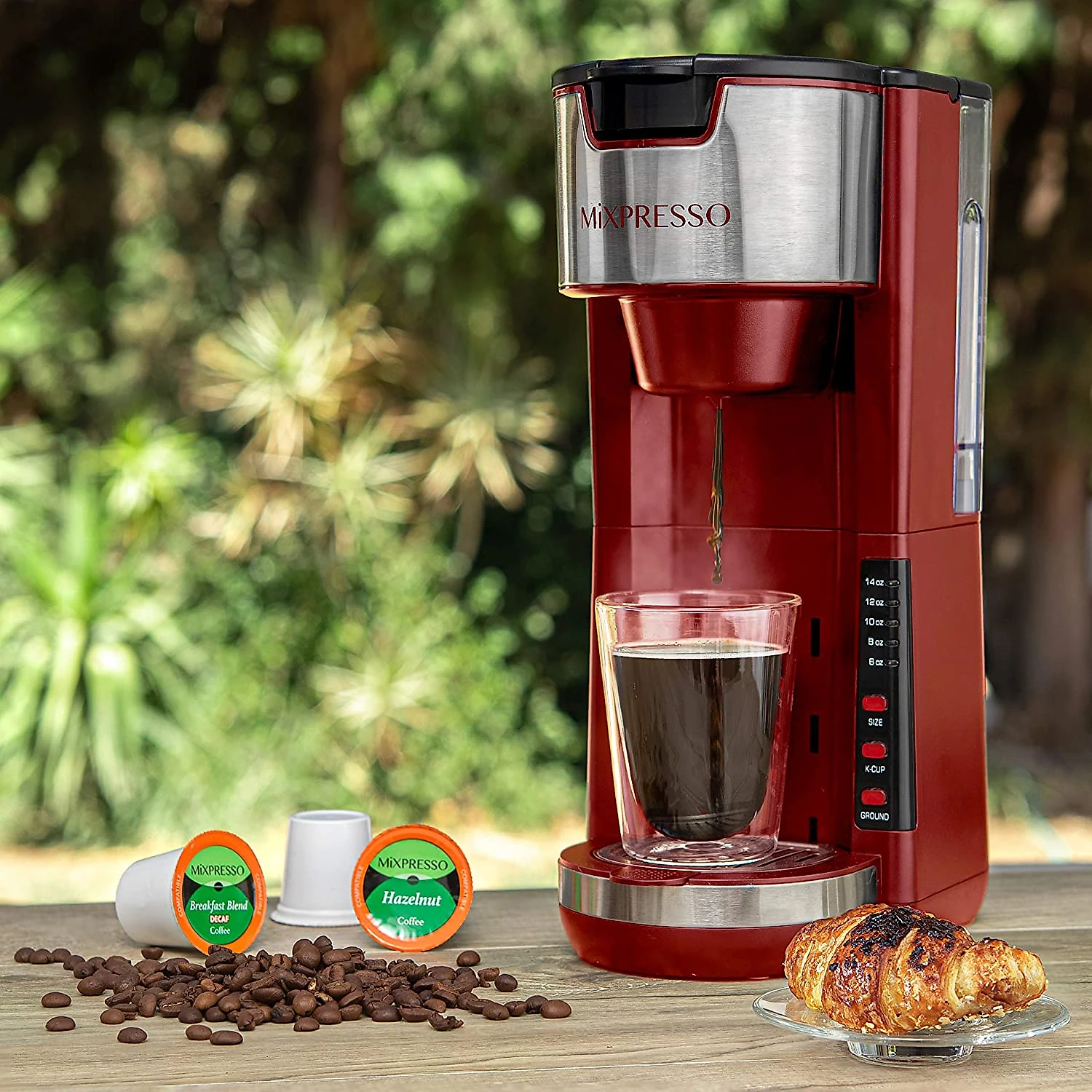 Mixpresso Single Serve 2 in 1 Coffee Brewer KCup Pods Compatible e Ground CoffeeCompact Coffee Maker Single Serve With 30 oz Detachable Reservoir 5 Brew Size and Adjustable Drip Tray Red