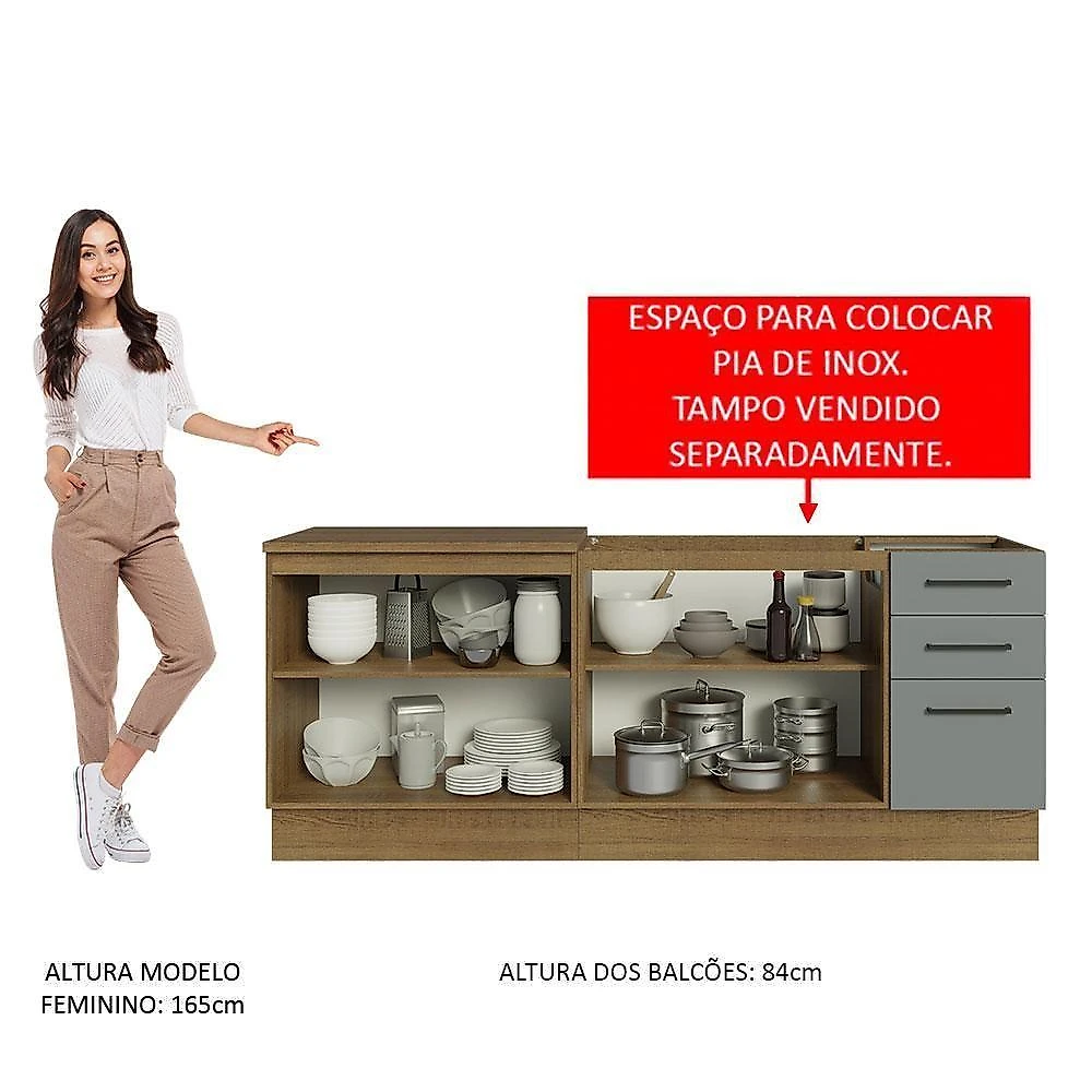 Kit Com 2 Balcões De Cozinha 3 Gavetas 4 Portas